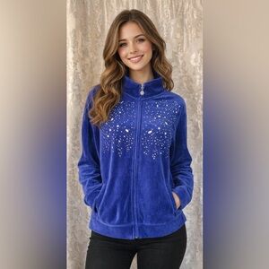 Laura Scott Royal Blue Teddy Jacket with Embellishments